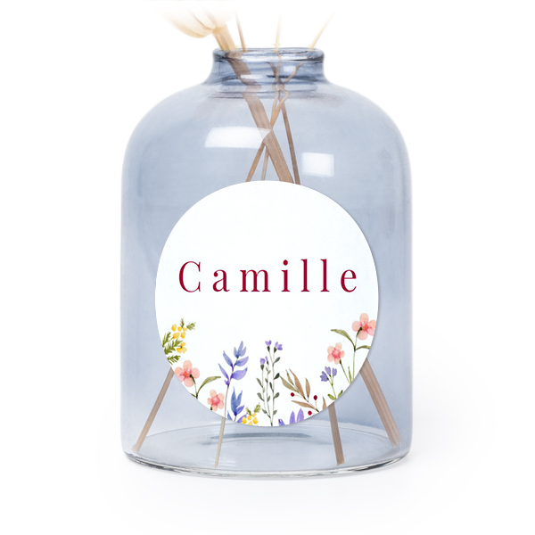 Glazen vaasjes blauw met ronde sticker - set van 6 Glazen vaasjes blauw met ronde sticker - set van 6