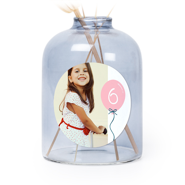 Glazen vaasjes blauw met ronde sticker - set van 6 Glazen vaasjes blauw met ronde sticker - set van 6