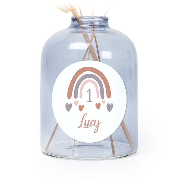 Glazen vaasjes blauw met ronde sticker - set van 6 Glazen vaasjes blauw met ronde sticker - set van 6