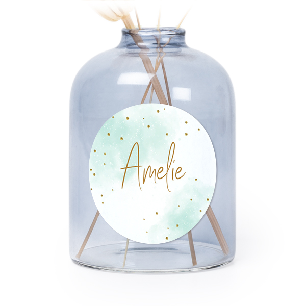 Glazen vaasjes blauw met ronde sticker - set van 6