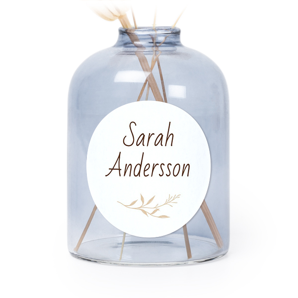 Glazen vaasjes blauw met ronde sticker - set van 6 Glazen vaasjes blauw met ronde sticker - set van 6