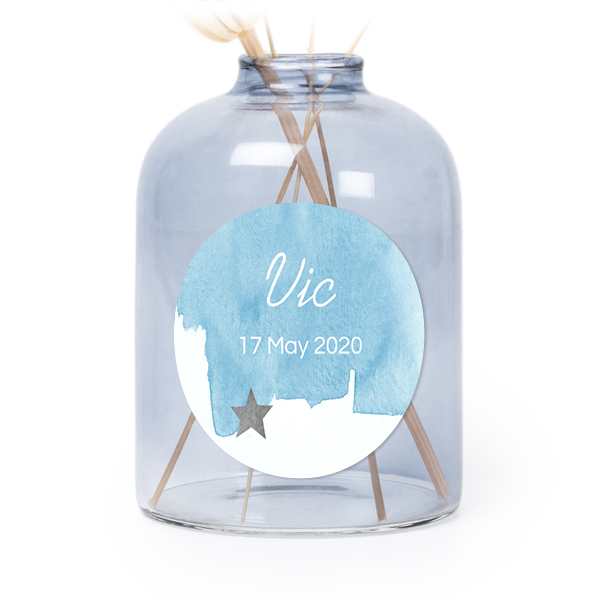 Glazen vaasjes blauw met ronde sticker - set van 6