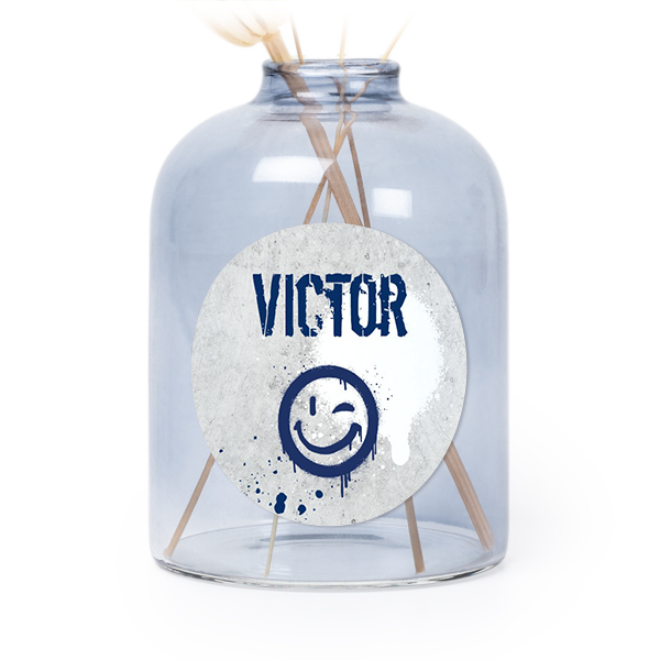 Glazen vaasjes blauw met ronde sticker - set van 6