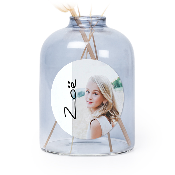 Glazen vaasjes blauw met ronde sticker - set van 6