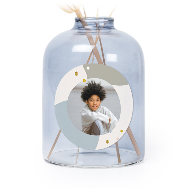 Glazen vaasjes blauw met ronde sticker - set van 6 Glazen vaasjes blauw met ronde sticker - set van 6