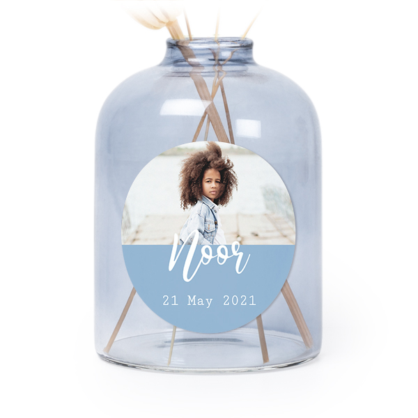 Personalised Blue Glass Vase with Round Stickers – Set of 6