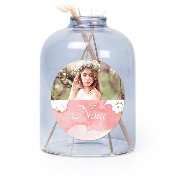 Personalised Blue Glass Vase with Round Stickers – Set of 6