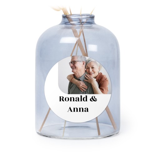 Personalised Blue Glass Vase with Round Stickers – Set of 6