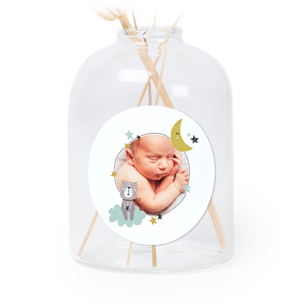 Mini-Glasvase mit Aufkleber Rund - 6 Stück