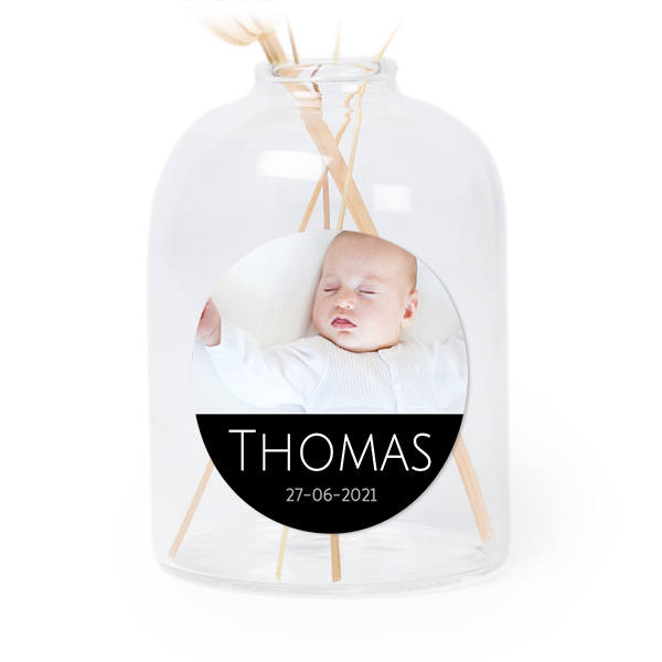 Glazen vaasjes doorzichtig met ronde sticker - set van 6