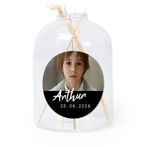 Mini-Glasvase mit Aufkleber Rund - 6 Stück