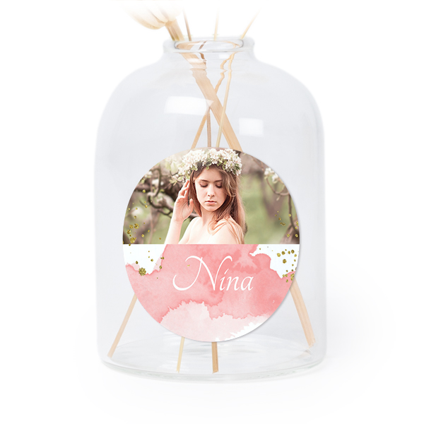 Personalised Clear Glass Vase with Round Stickers – Set of 6