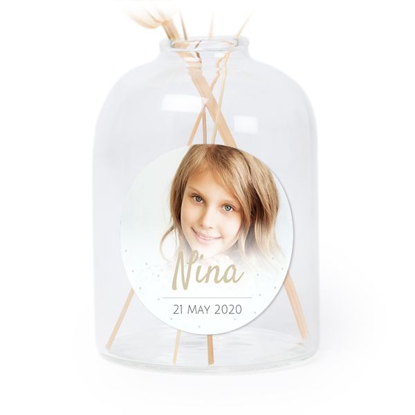 Mini-Glasvase mit Aufkleber Rund - 6 Stück