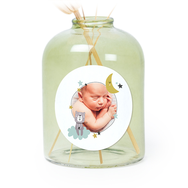 Mini-Glasvase grün mit Aufkleber Rund - 6 Stück