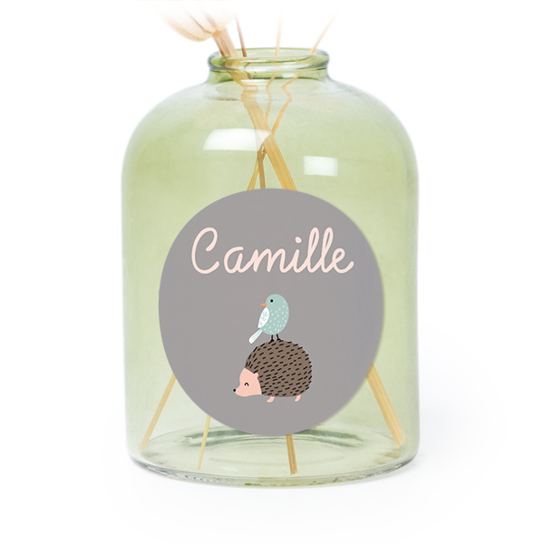 Glazen vaasjes groen met ronde sticker - set van 6 Glazen vaasjes groen met ronde sticker - set van 6