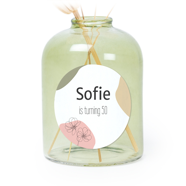 Glazen vaasjes groen met ronde sticker - set van 6 Glazen vaasjes groen met ronde sticker - set van 6