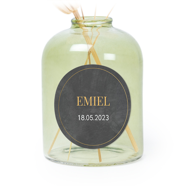 Personalised Green Glass Vase with Round Stickers – Set of 6