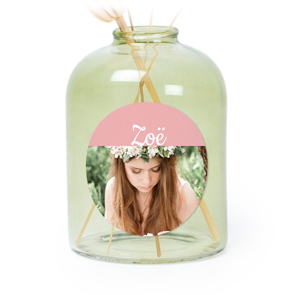 Glazen vaasjes groen met ronde sticker - set van 6