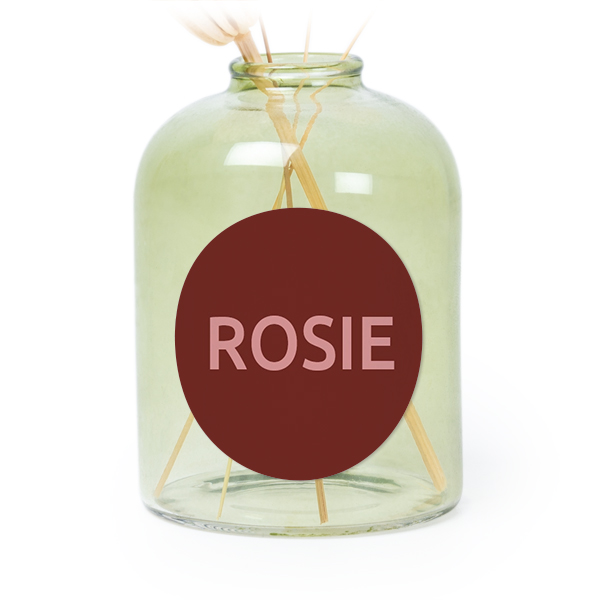 Glazen vaasjes groen met ronde sticker - set van 6 Glazen vaasjes groen met ronde sticker - set van 6