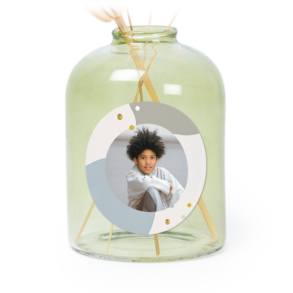 Glazen vaasjes groen met ronde sticker - set van 6 Glazen vaasjes groen met ronde sticker - set van 6