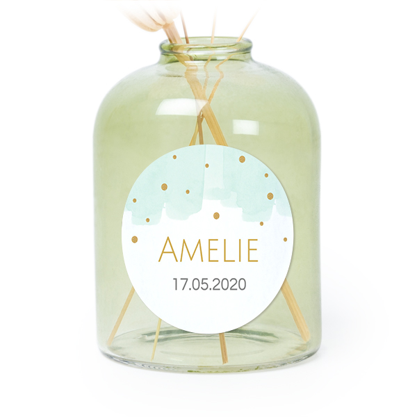 Personalised Green Glass Vase with Round Stickers – Set of 6