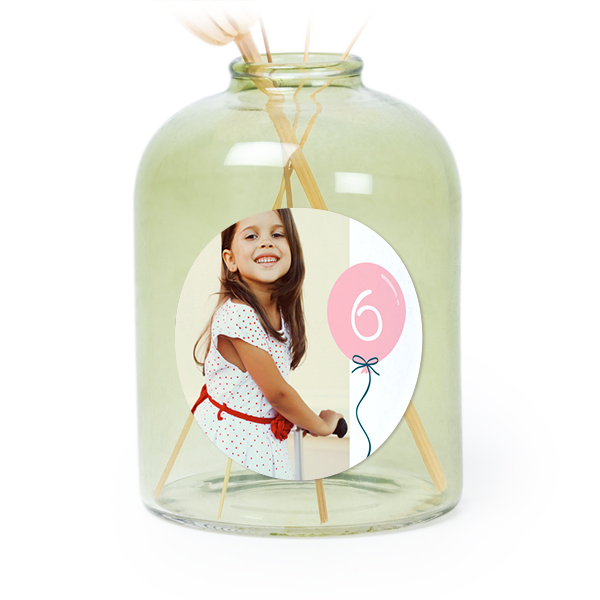Glazen vaasjes groen met ronde sticker - set van 6 Glazen vaasjes groen met ronde sticker - set van 6