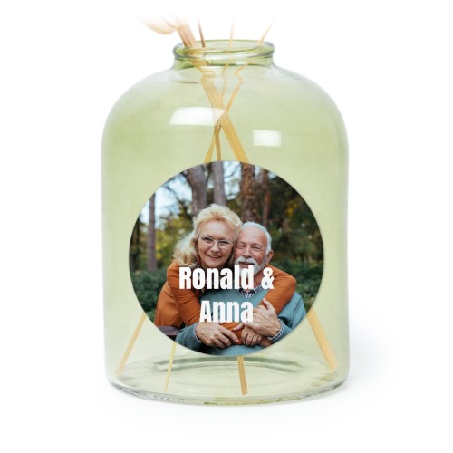 Personalised Green Glass Vase with Round Stickers – Set of 6
