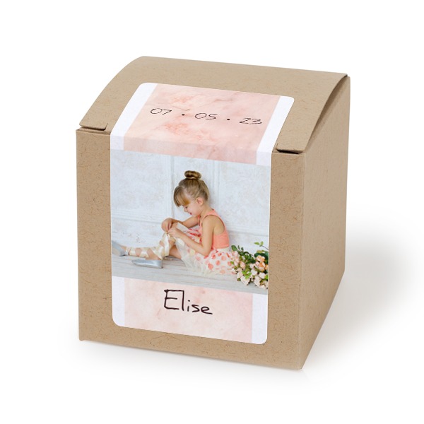 Autocollant rectangulaire beige pour boîte à dragées - lot de 24