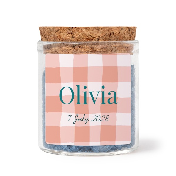 Glazen potjes met vierkante stickers en blauw badzout (set van 12)