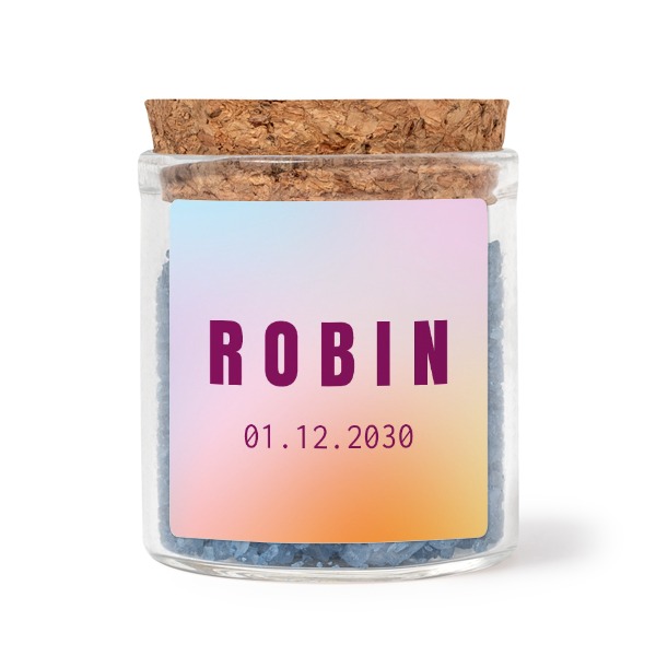 Glazen potjes met vierkante stickers en blauw badzout (set van 12)