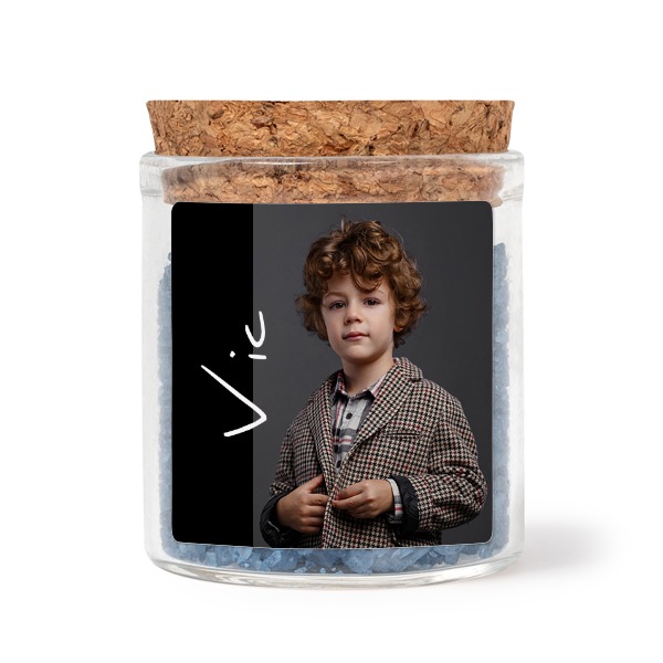 Mini bocal avec stickers carrés et sel de bain bleu (lot de 12)