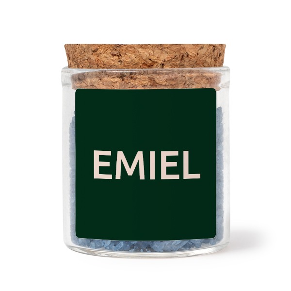 Mini-Glas mit quadratischem Sticker u. blauem Badesalz - 12 Stk.