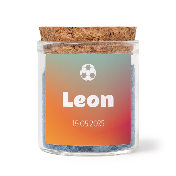 Glazen potjes met vierkante stickers en blauw badzout (set van 12)