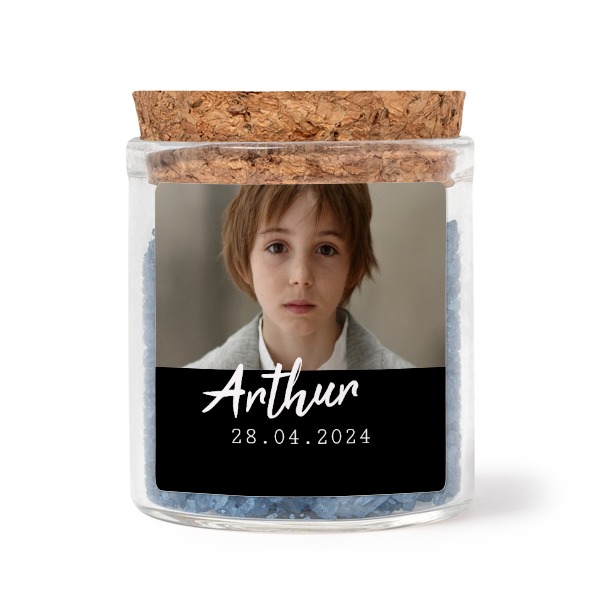 Mini bocal avec stickers carrés et sel de bain bleu (lot de 12)