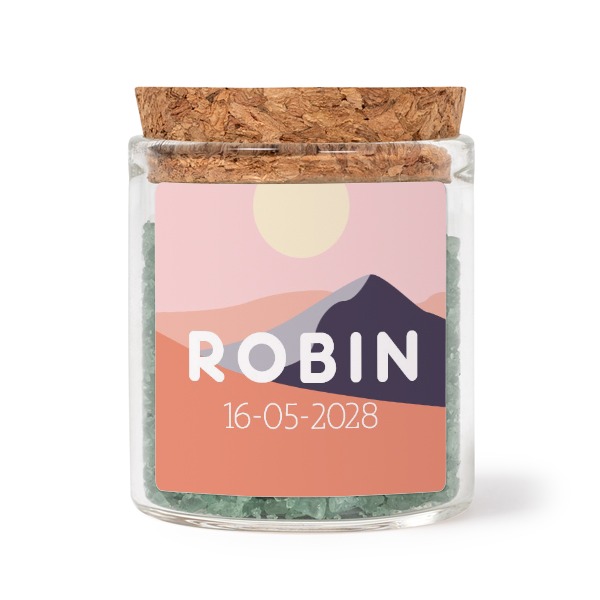 Glazen potjes met vierkante stickers en groen badzout (set van 12)