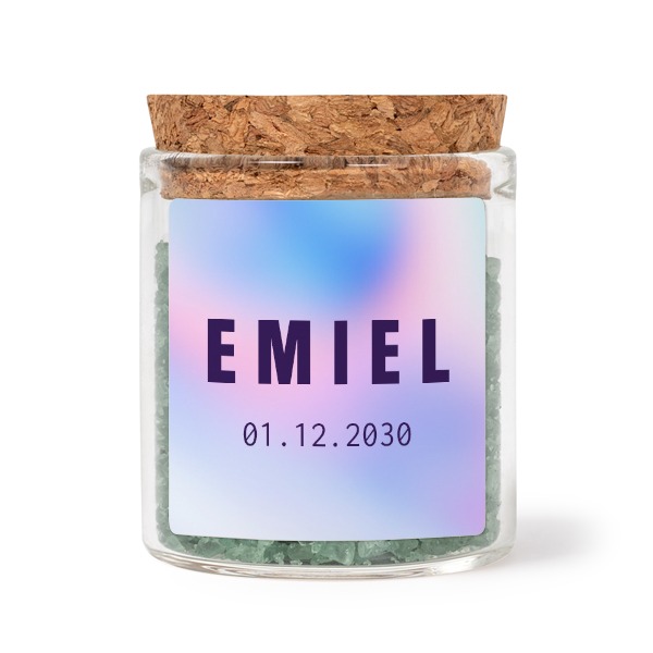 Glazen potjes met vierkante stickers en groen badzout (set van 12)