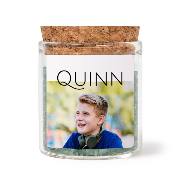 Glazen potjes met vierkante stickers en groen badzout (set van 12)