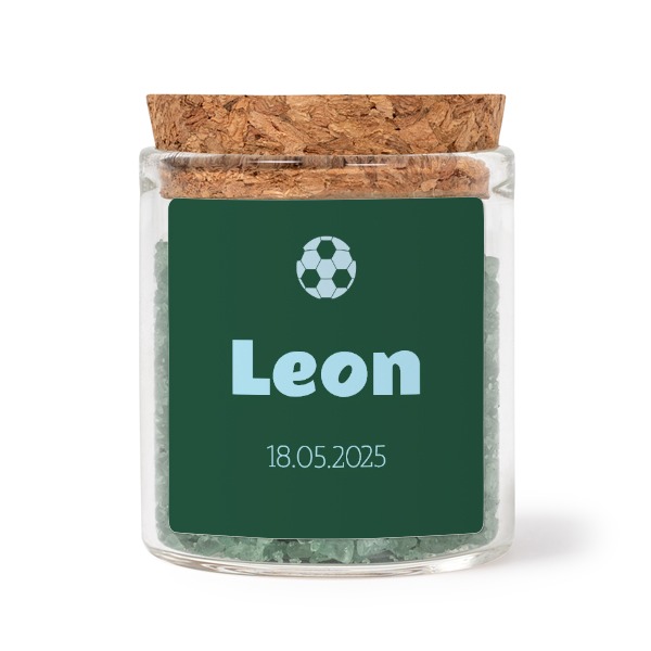 Glazen potjes met vierkante stickers en groen badzout (set van 12)