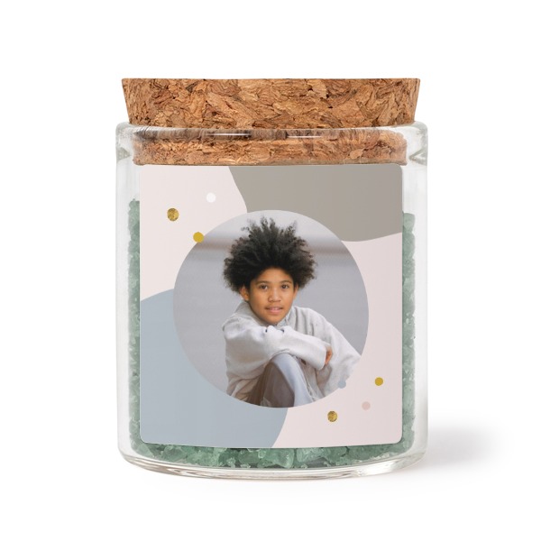 Glazen potjes met vierkante stickers en groen badzout (set van 12)