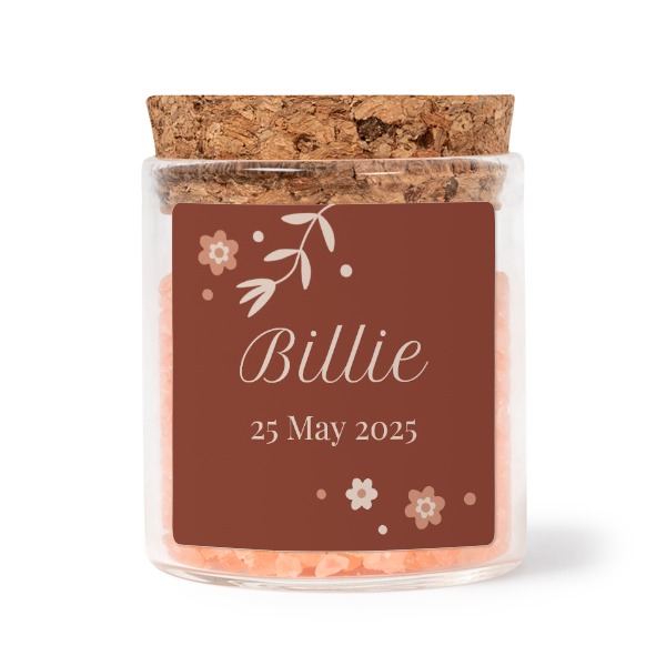 Glazen potjes met vierkante stickers en roze badzout (set van 12)