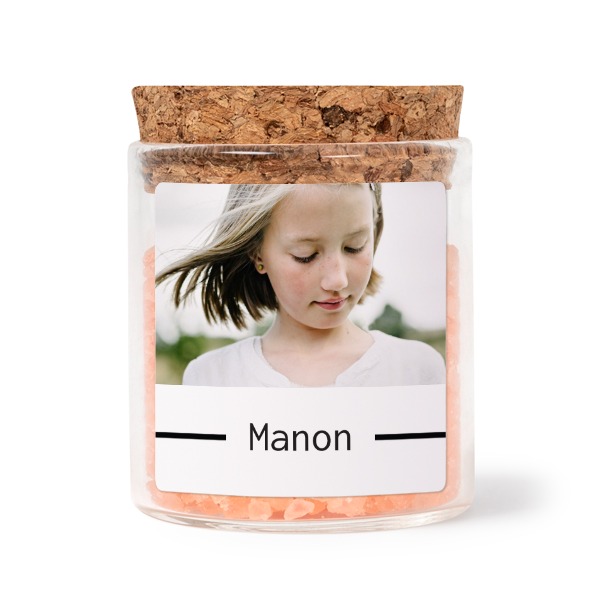 Glazen potjes met vierkante stickers en roze badzout (set van 12)