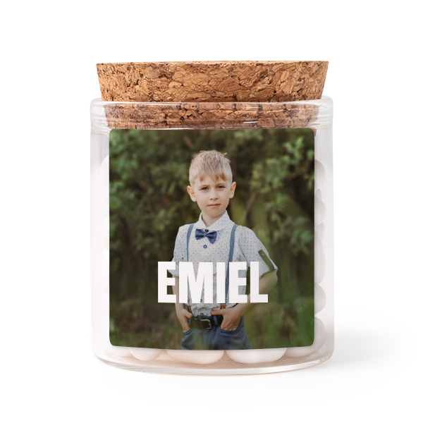 Mini-Glas personalisiert mit quadratischem Sticker - 12 Stk.