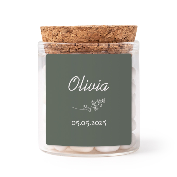 Mini-Glas personalisiert mit quadratischem Sticker - 12 Stk.
