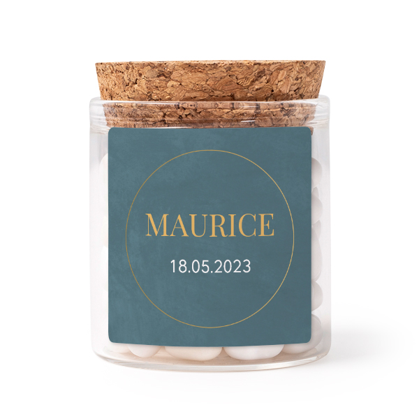 Glass jars with square stickers - set of 12 Glass jars with square stickers - set of 12