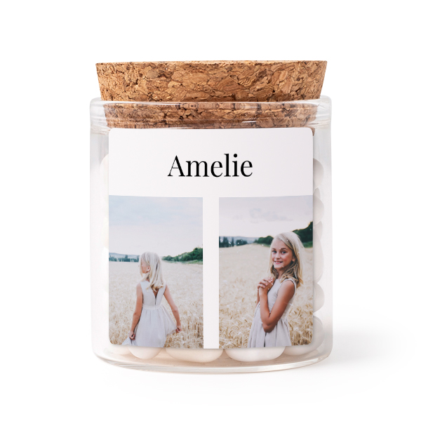 Mini-Glas personalisiert mit quadratischem Sticker - 12 Stk.