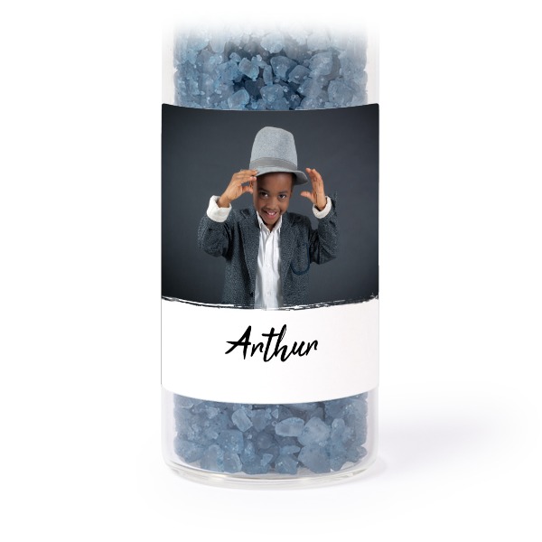 Glazen buisjes met vierkante stickers & blauw badzout - set van 12