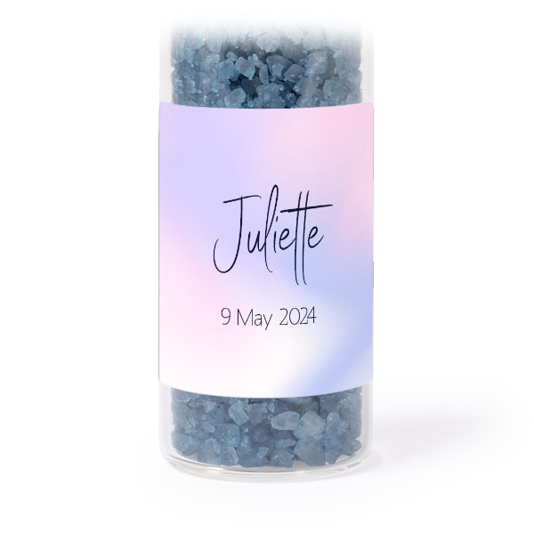 Glazen buisjes met vierkante stickers & blauw badzout - set van 12
