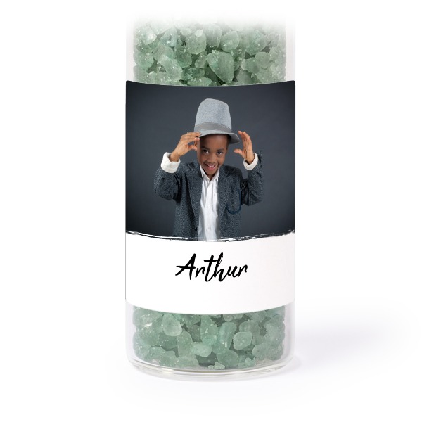 Glazen buisjes met vierkante stickers & groen badzout - set van 12