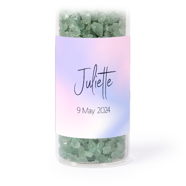 Glazen buisjes met vierkante stickers & groen badzout - set van 12