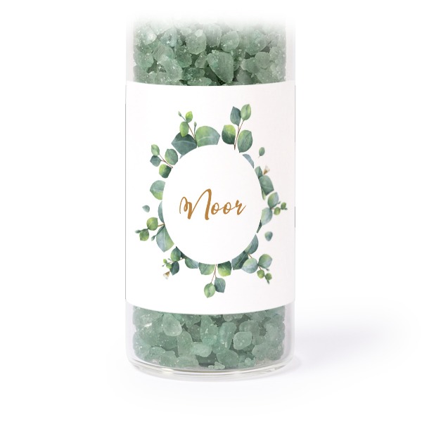 Glazen buisjes met vierkante stickers & groen badzout (set van 12)